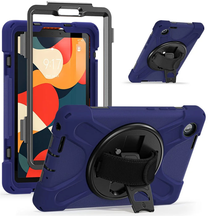 For Lenovo Tab K9 / Tab One Kickstand Case TPU PC Silicone Tablet Cover with Shoulder Strap - Navy Blue - 2
