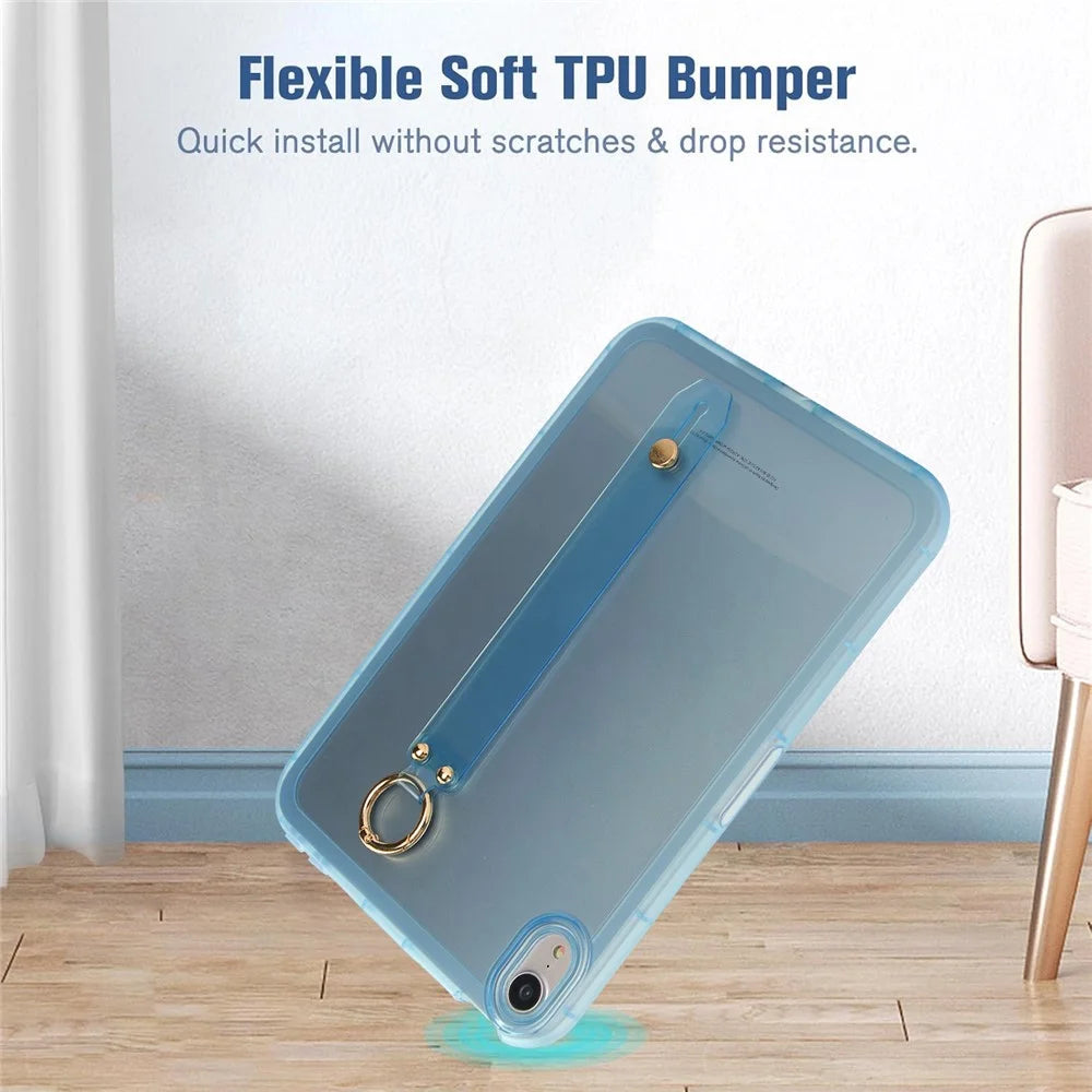 For iPad mini (2024)  /  (2021) Case Shockproof TPU Tablet Cover with Wristband - Blue - 2