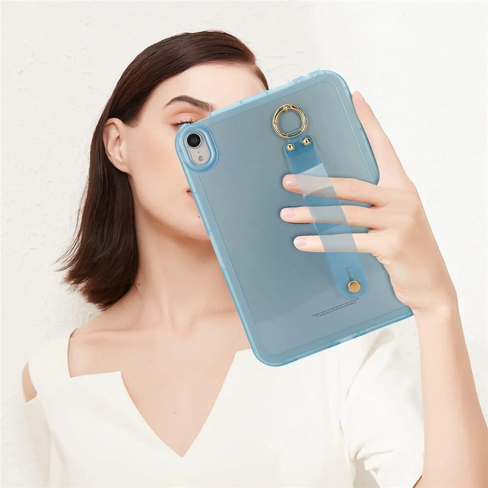 For iPad mini (2024)  /  (2021) Case Shockproof TPU Tablet Cover with Wristband - Blue - 4