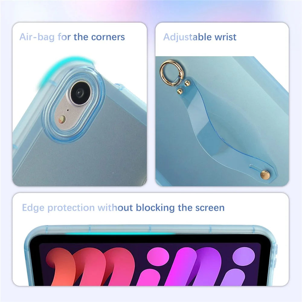 For iPad mini (2024)  /  (2021) Case Shockproof TPU Tablet Cover with Wristband - Blue - 6