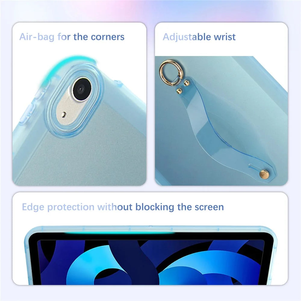 Tablet Case For iPad Air 11 (2026) / (2025) / (2024) / Air (2022) / (2020)  /  Pro 11-inch (2018) Shockproof TPU Cover with Wristband - Blue - 6