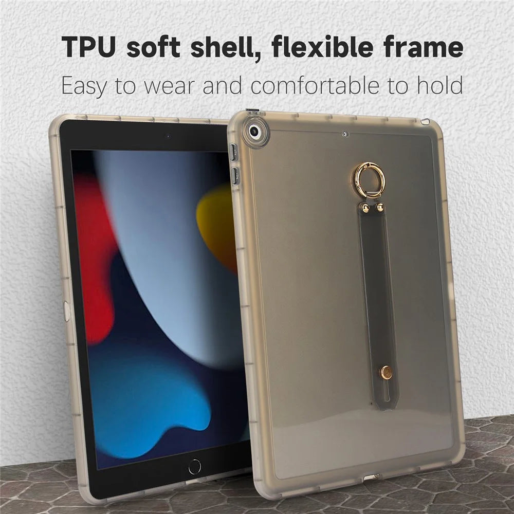 Tablet Case For iPad 10.2 (2021)  /  (2020)  /  (2019) Shockproof TPU Cover with Wristband - Black - 3