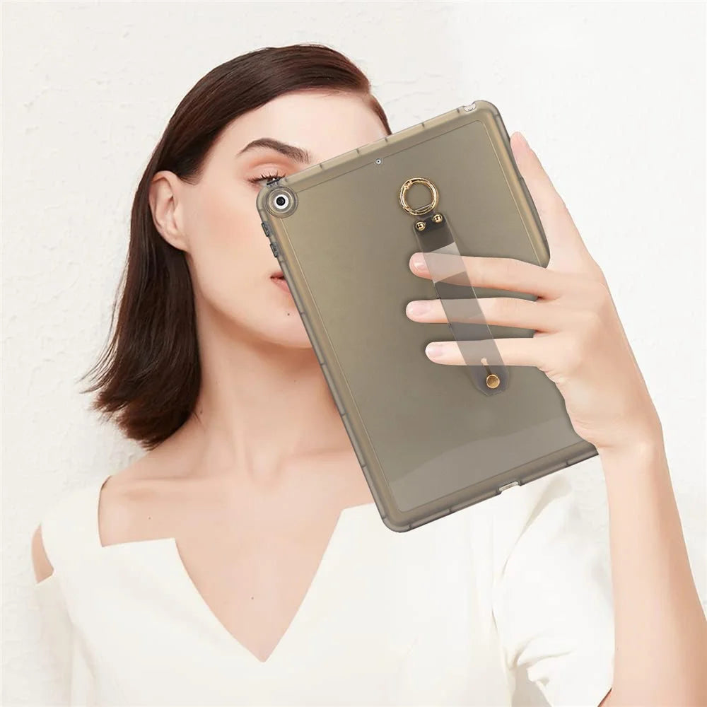 Tablet Case For iPad 10.2 (2021)  /  (2020)  /  (2019) Shockproof TPU Cover with Wristband - Black - 4