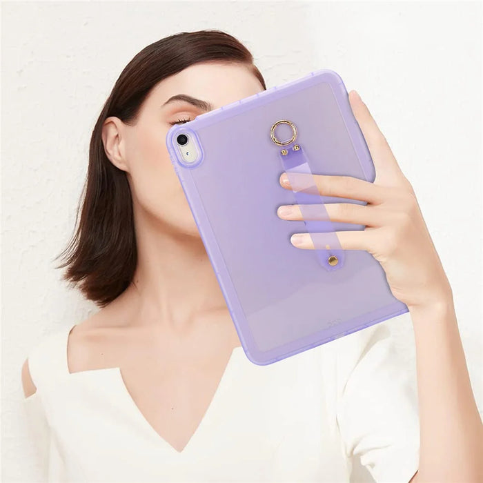 For iPad (2025)  /  10.9 (2022) Case Shockproof TPU Tablet Cover with Wristband - Purple - 4
