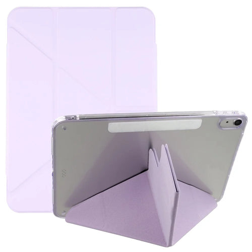 For iPad (2025)  /  10.9 (2022) Case Magnetic Dual Clasp PU TPU Acrylic Origami Stand Tablet Cover - Purple - 1