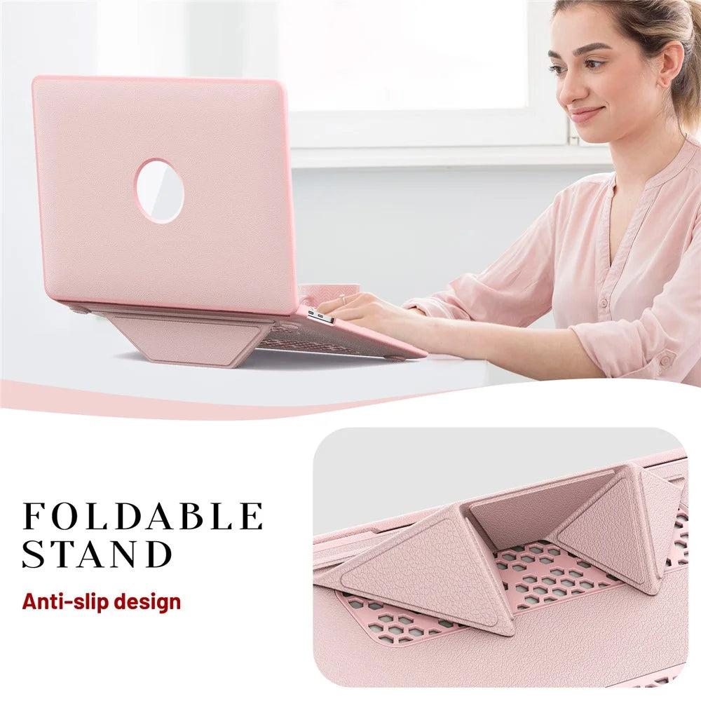 Laptop Case for MacBook Air 13 inch (2020) / (2018) A2337 M1 A2179 A1932 Kickstand PU TPU PC Notebook Protective Cover - Pink - 3