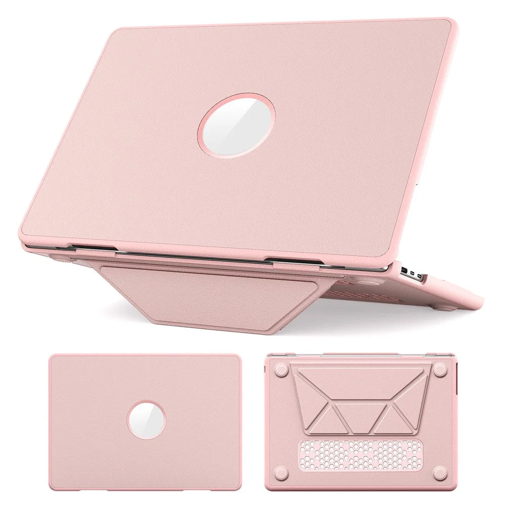 Laptop Case for MacBook Air 13 inch (2026) A3449 / (2025) A3240 / (2024) A3113 / (2022) A2681 Kickstand PU TPU PC Notebook Protective Cover - Pink - 1
