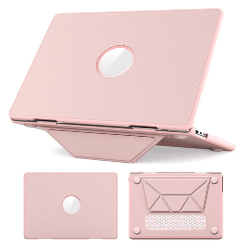 Laptop Case for MacBook Air 13 inch (2026) A3449 / (2025) A3240 / (2024) A3113 / (2022) A2681 Kickstand PU TPU PC Notebook Protective Cover - Pink - 1