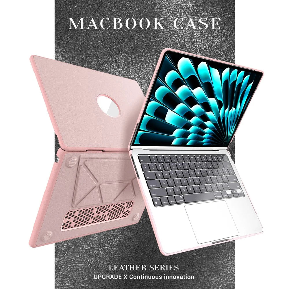 Laptop Case for MacBook Air 13 inch (2026) A3449 / (2025) A3240 / (2024) A3113 / (2022) A2681 Kickstand PU TPU PC Notebook Protective Cover - Pink - 2