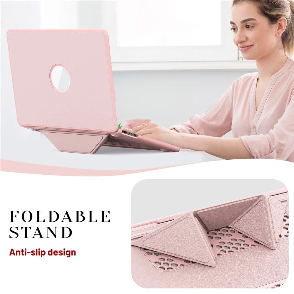 Laptop Case for MacBook Air 13 inch (2026) A3449 / (2025) A3240 / (2024) A3113 / (2022) A2681 Kickstand PU TPU PC Notebook Protective Cover - Pink - 3