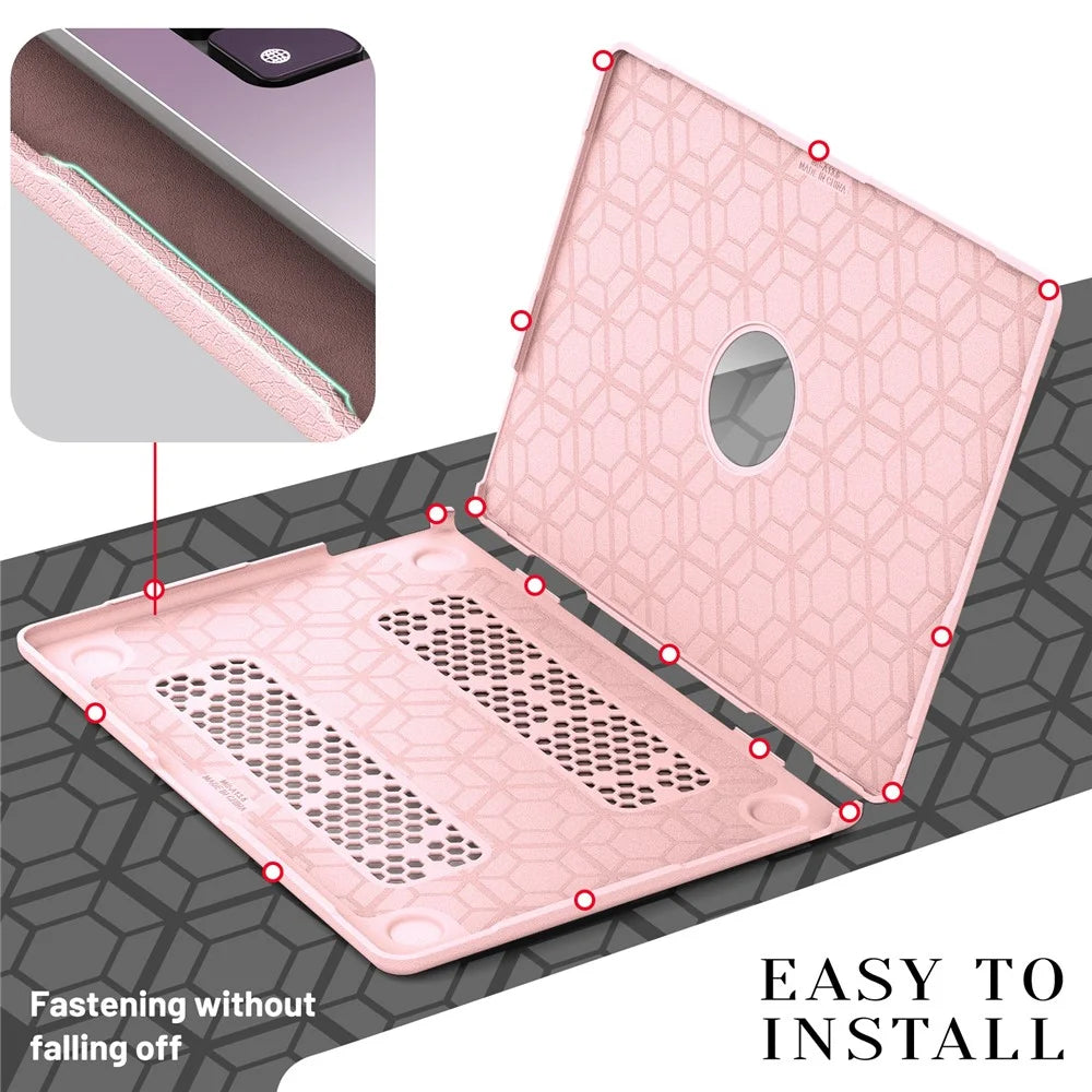 Laptop Case for MacBook Air 13 inch (2026) A3449 / (2025) A3240 / (2024) A3113 / (2022) A2681 Kickstand PU TPU PC Notebook Protective Cover - Pink - 5
