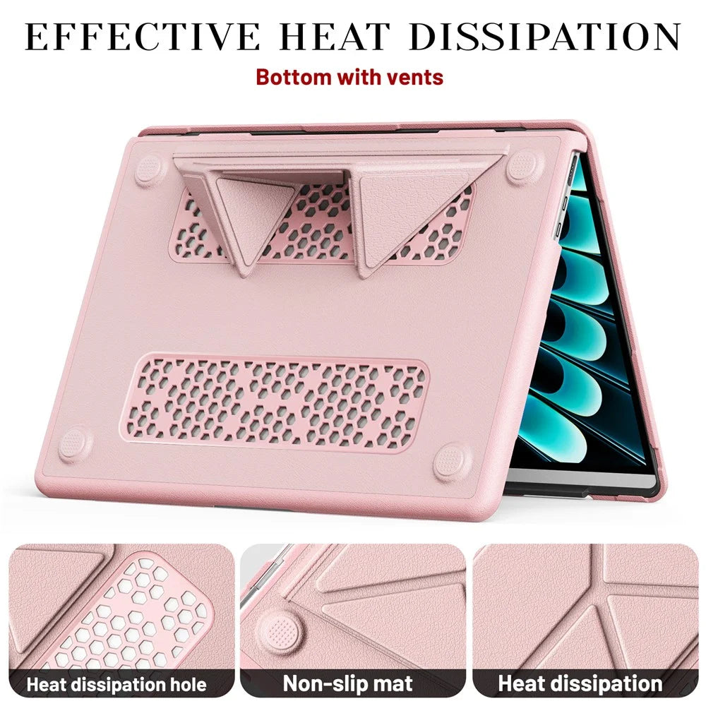 Laptop Case for MacBook Air 13 inch (2026) A3449 / (2025) A3240 / (2024) A3113 / (2022) A2681 Kickstand PU TPU PC Notebook Protective Cover - Pink - 6