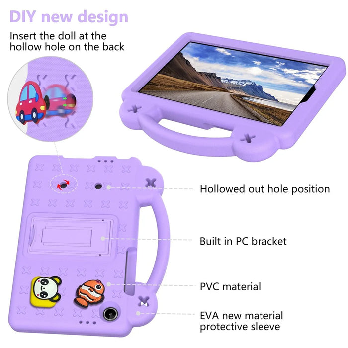 For Lenovo Tab K9  /  Tab One Case Kids Cartoon Patterns Hand Grip Kickstand Tablet EVA Cover - Purple - 6