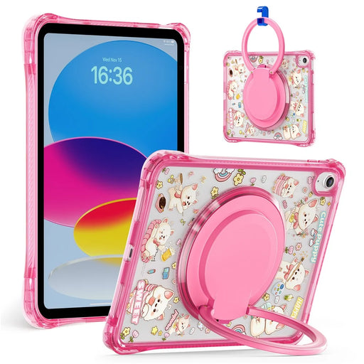 For iPad (2025) / iPad 10.9 (2022) Case Hand Grip Kickstand Pattern PC + TPU + Acrylic Tablet Cover - Pink - 2