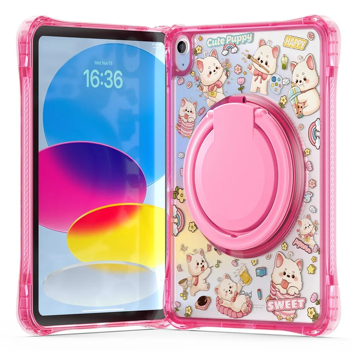 For iPad (2025) / iPad 10.9 (2022) Case Hand Grip Kickstand Pattern PC + TPU + Acrylic Tablet Cover - Pink - 3