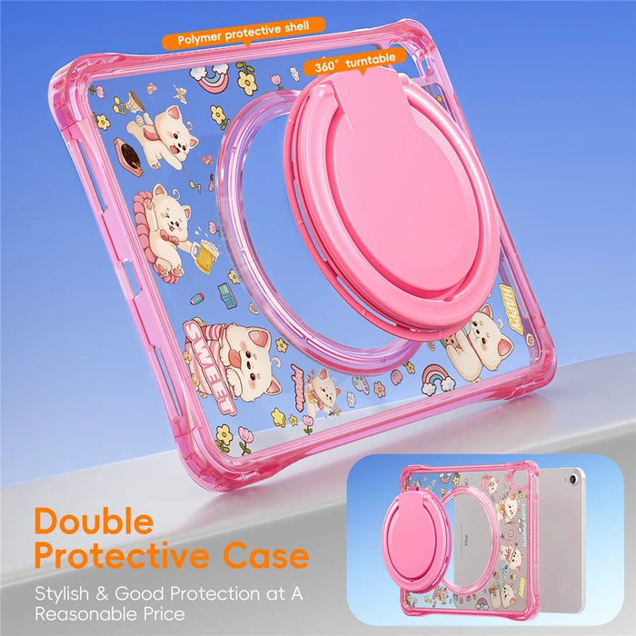 For iPad (2025) / iPad 10.9 (2022) Case Hand Grip Kickstand Pattern PC + TPU + Acrylic Tablet Cover - Pink - 4