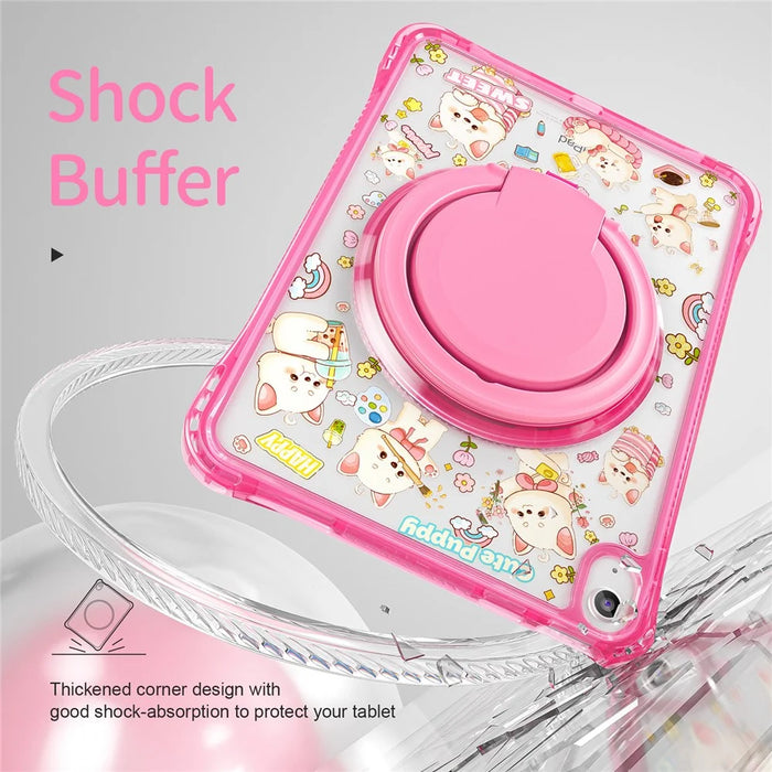 For iPad (2025) / iPad 10.9 (2022) Case Hand Grip Kickstand Pattern PC + TPU + Acrylic Tablet Cover - Pink - 5