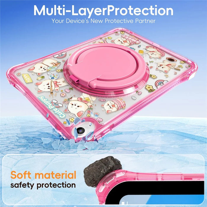 For iPad (2025) / iPad 10.9 (2022) Case Hand Grip Kickstand Pattern PC + TPU + Acrylic Tablet Cover - Pink - 6