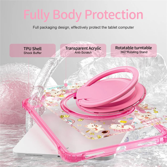 For iPad (2025) / iPad 10.9 (2022) Case Hand Grip Kickstand Pattern PC + TPU + Acrylic Tablet Cover - Pink - 7