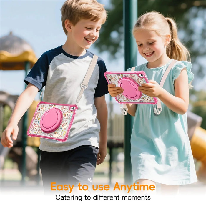 For iPad (2025) / iPad 10.9 (2022) Case Kickstand Pattern PC + TPU + Acrylic Tablet Cover with Shoulder Strap - Pink - 4