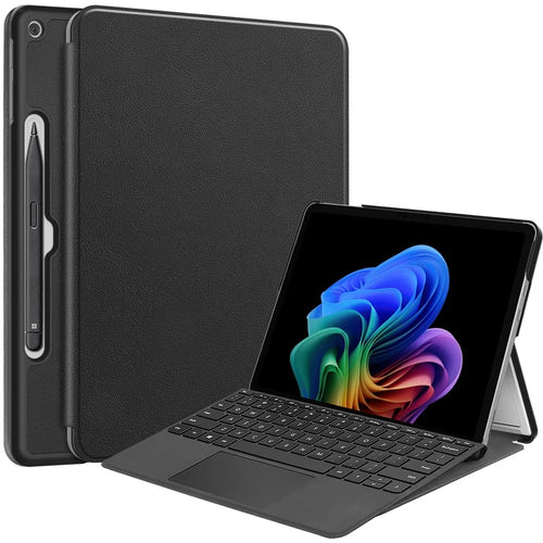 For Microsoft Surface Pro 12inch Case PU Leather Folding Stand Folio Tablet Cover - Black - 1
