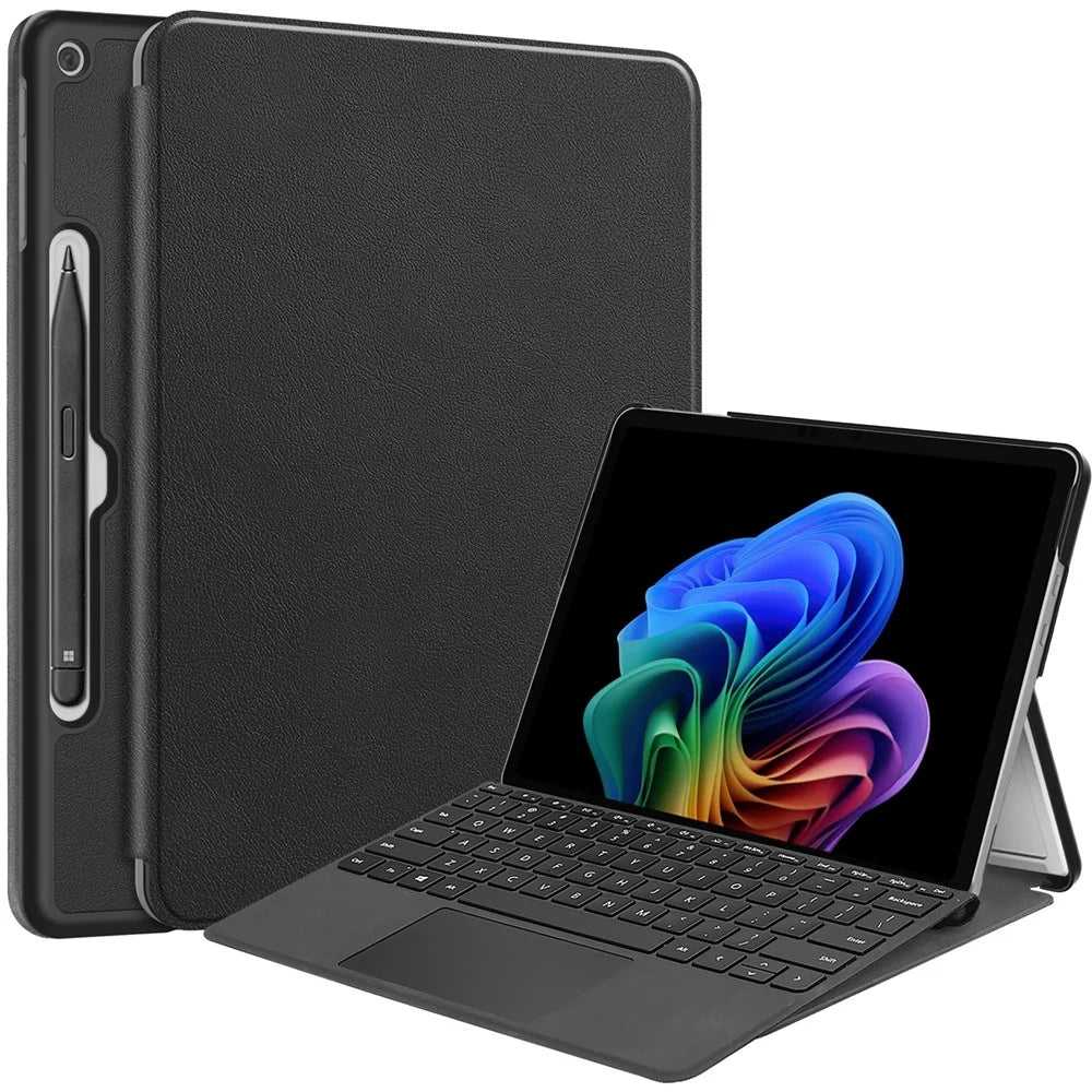 For Microsoft Surface Pro 12inch Case PU Leather Folding Stand Folio Tablet Cover - Black - 1