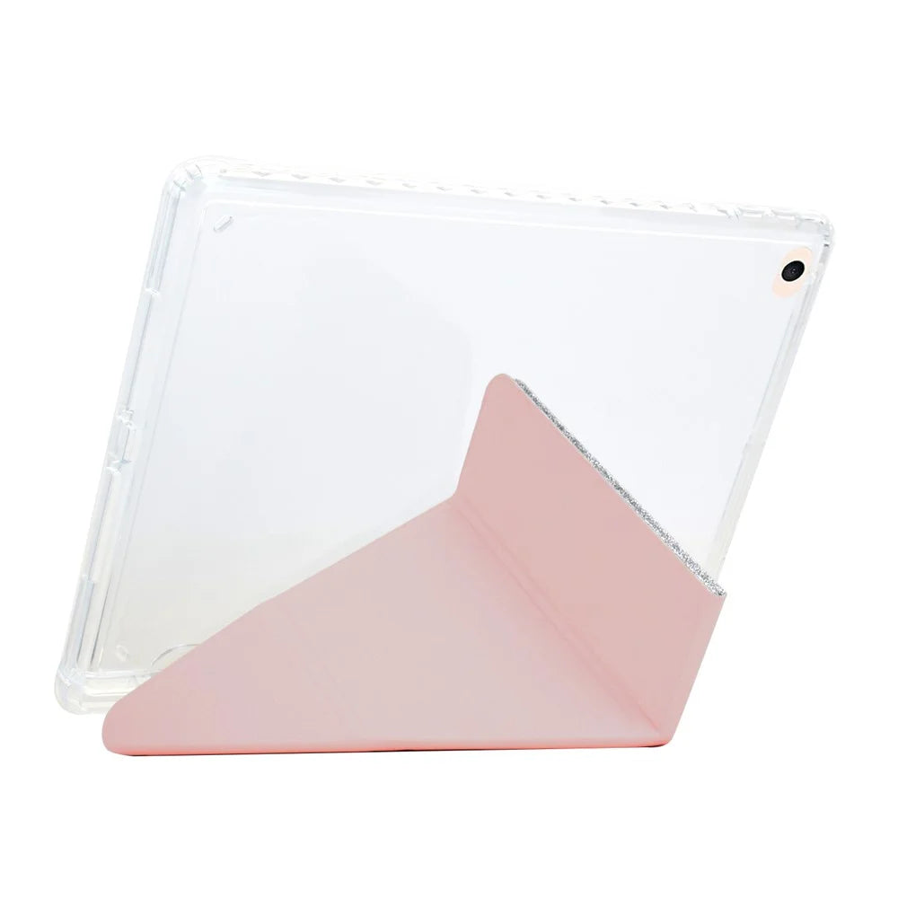 Tablet Case For iPad 9.7-inch (2018)  /  (2017)  /  Air 2  /  Air (2013) Y-Fold Stand Glitter Leather TPU Acrylic Clear Cover - Rose Gold - 4