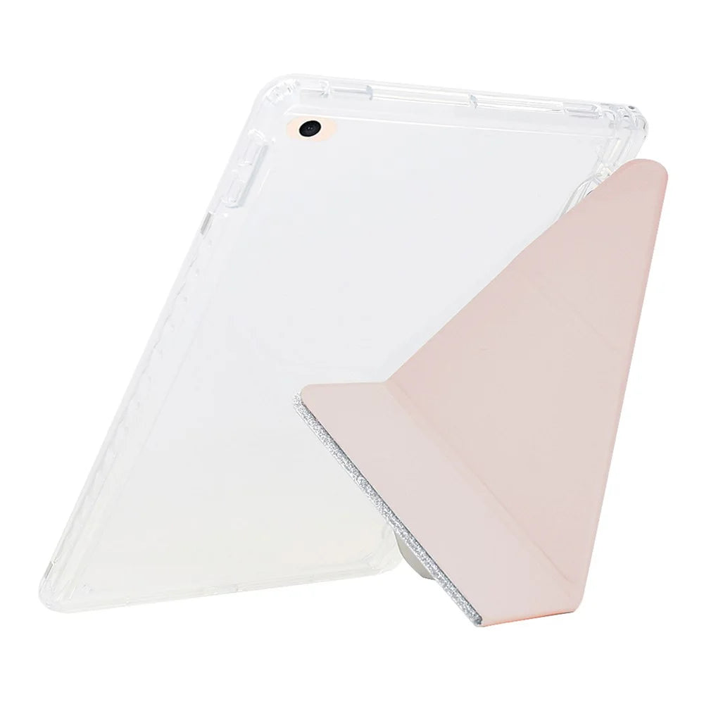 Tablet Case For iPad 9.7-inch (2018)  /  (2017)  /  Air 2  /  Air (2013) Y-Fold Stand Glitter Leather TPU Acrylic Clear Cover - Rose Gold - 5