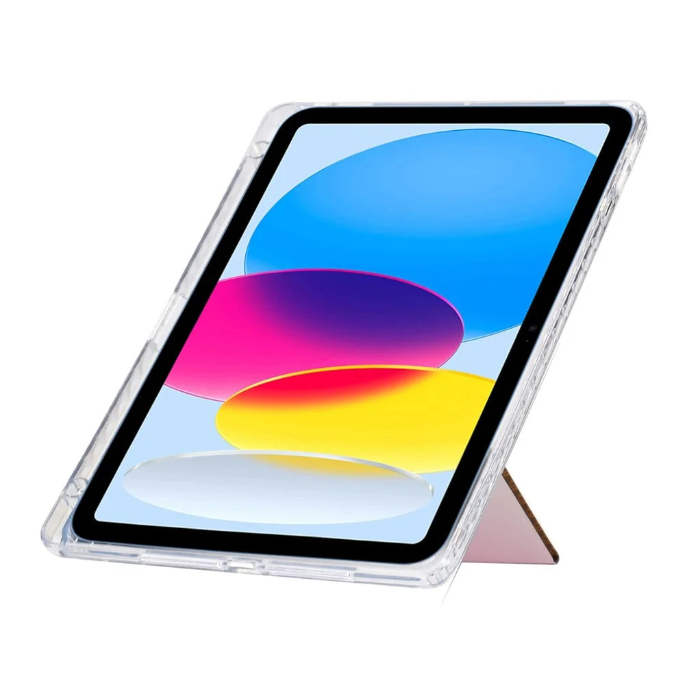 Tablet Case For iPad 9.7-inch (2018)  /  (2017)  /  Air 2  /  Air (2013) Y-Fold Stand Glitter Leather TPU Acrylic Clear Cover - Rose Gold - 6