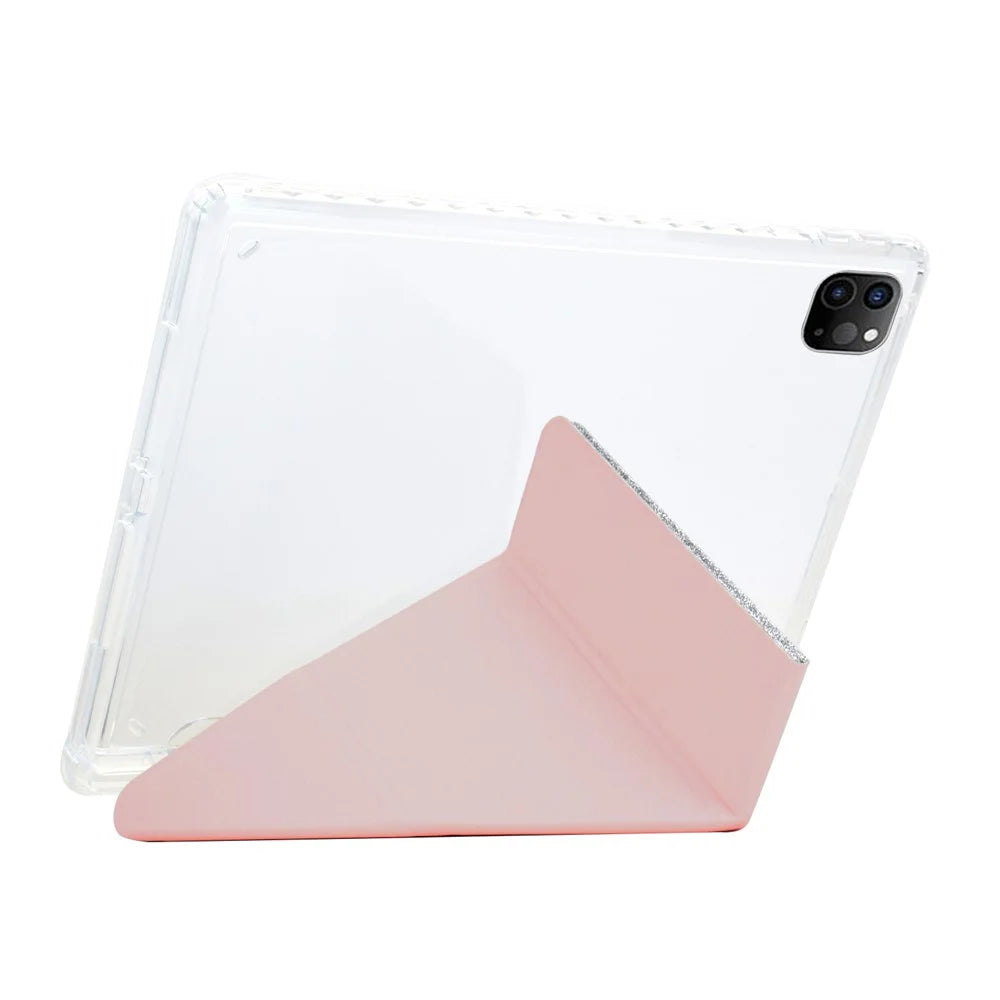 Tablet Case For iPad Pro 12.9 (2022)  /  (2021)  /  (2020)  /  (2018) Y-Fold Stand Glitter Leather TPU Acrylic Clear Cover - Rose Gold - 4