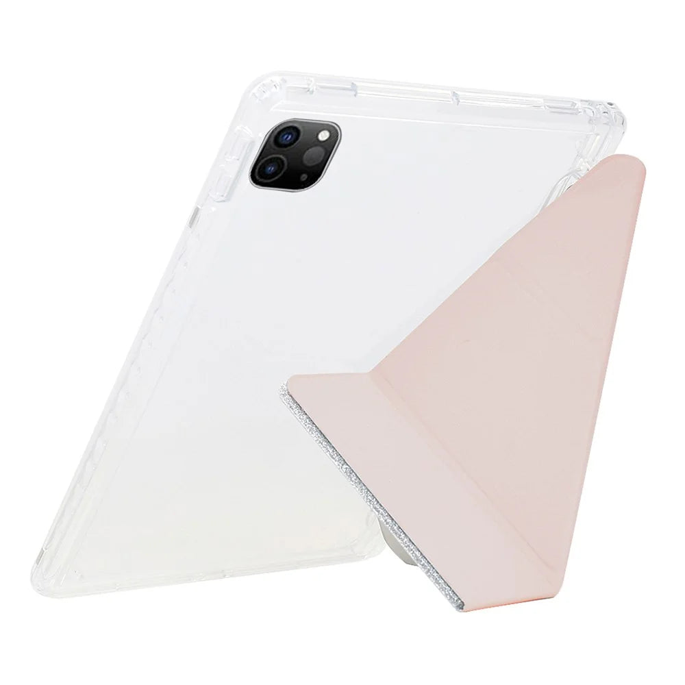 Tablet Case For iPad Pro 12.9 (2022)  /  (2021)  /  (2020)  /  (2018) Y-Fold Stand Glitter Leather TPU Acrylic Clear Cover - Rose Gold - 5
