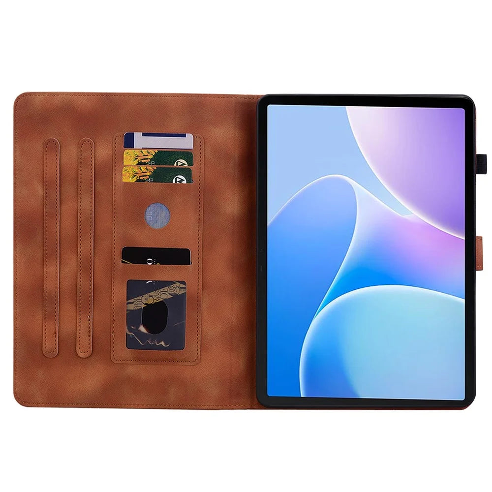For Infinix Xpad 20 Case Lily Flower Imprint Card Slots Leather Tablet Cover - Brown - 2