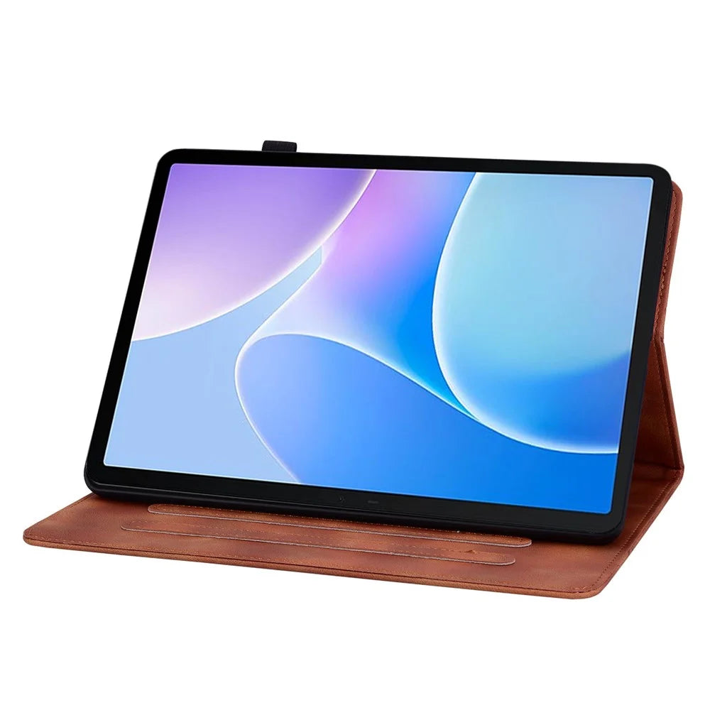 For Infinix Xpad 20 Case Lily Flower Imprint Card Slots Leather Tablet Cover - Brown - 3