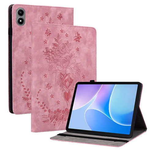 For Infinix Xpad 20 Case Card Holder Anti-Scratch Leather Cover Rose Flower Imprint - Pink - 1