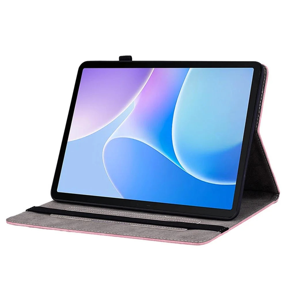 For Infinix Xpad 20 Case Card Holder Anti-Scratch Leather Cover Rose Flower Imprint - Pink - 3