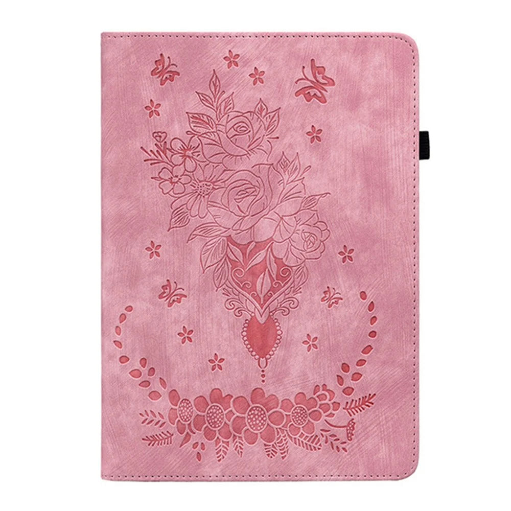 For Infinix Xpad 20 Case Card Holder Anti-Scratch Leather Cover Rose Flower Imprint - Pink - 5