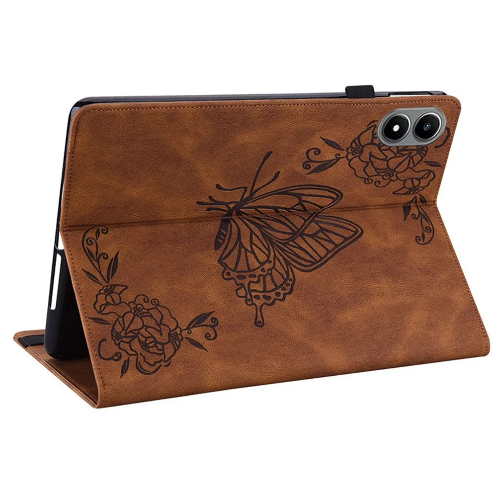 For Infinix Xpad 20 Case Butterfly Flower Imprint PU Leather Tablet Cover with Card Slots - Brown - 3
