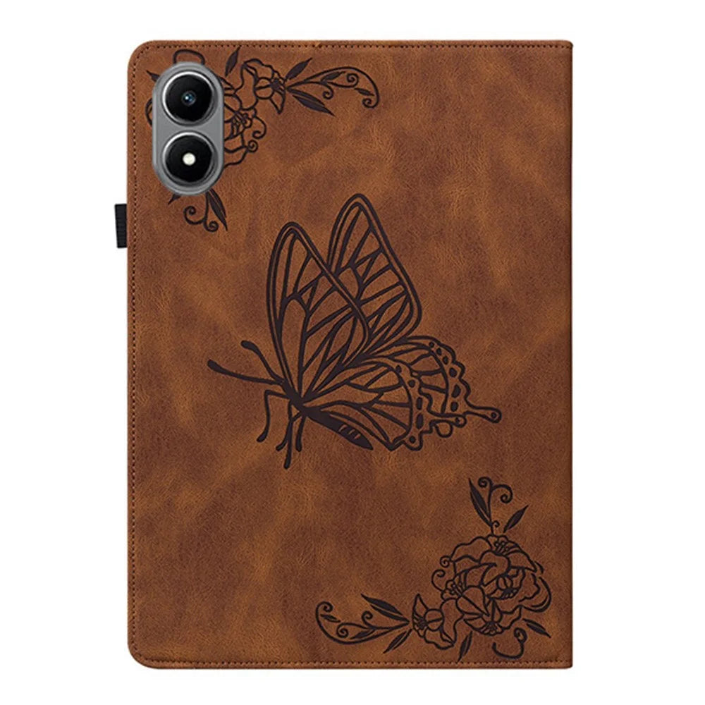 For Infinix Xpad 20 Case Butterfly Flower Imprint PU Leather Tablet Cover with Card Slots - Brown - 5