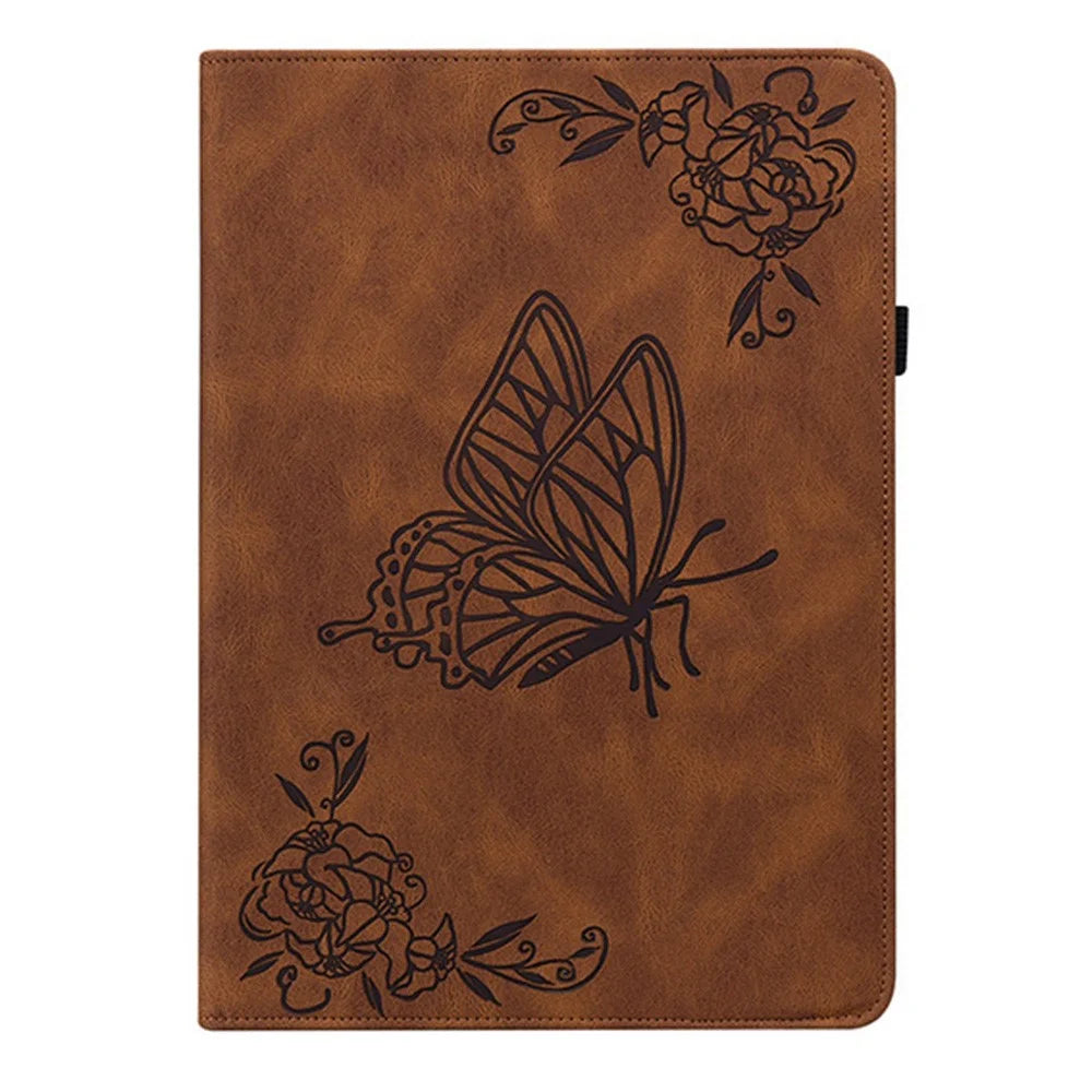 For Infinix Xpad 20 Case Butterfly Flower Imprint PU Leather Tablet Cover with Card Slots - Brown - 6