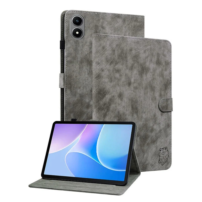 For Infinix Xpad 20 Case Tiger Imprint Anti-Scratch PU Leather Tablet Cover - Grey - 1