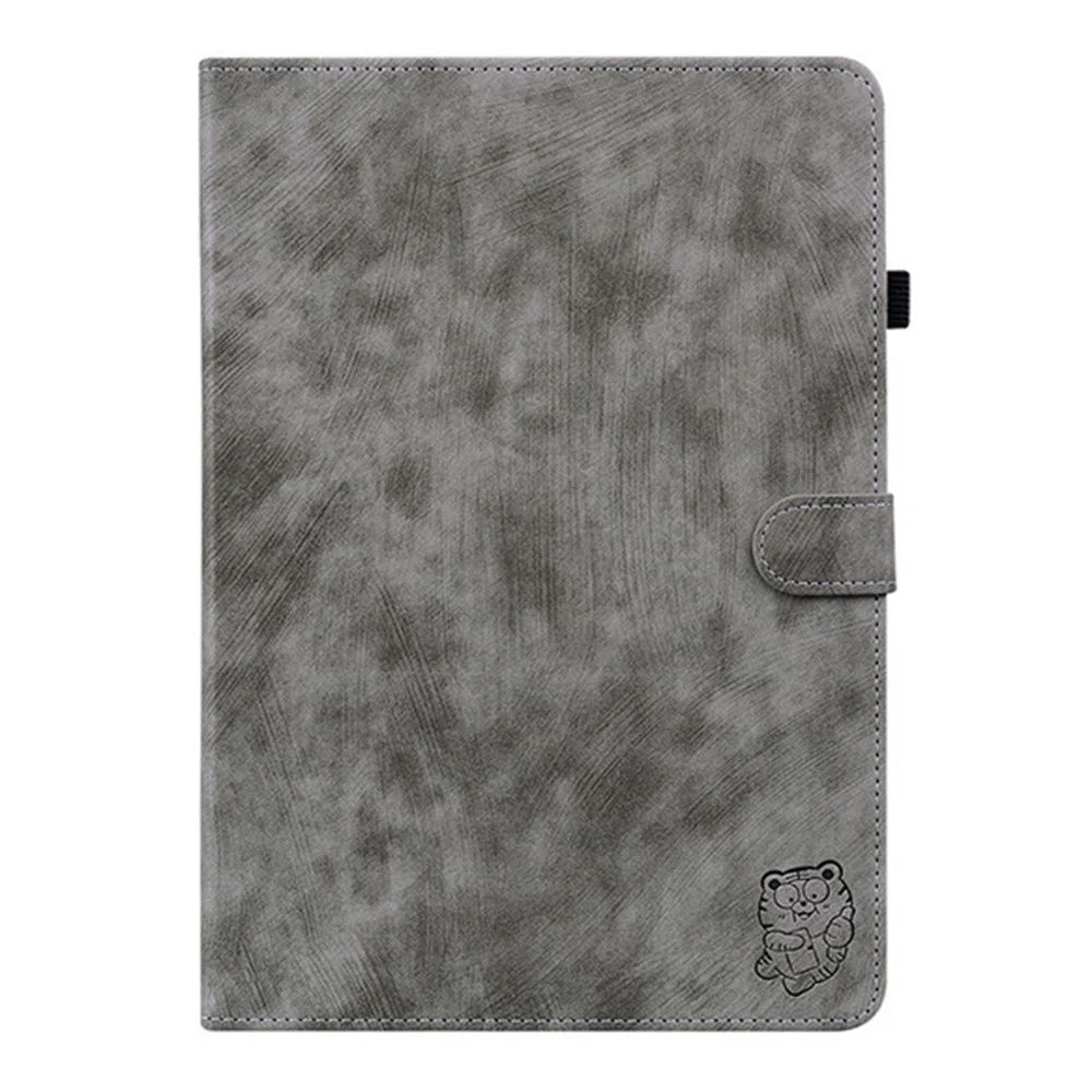 For Infinix Xpad 20 Case Tiger Imprint Anti-Scratch PU Leather Tablet Cover - Grey - 6