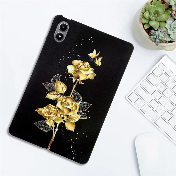 For Infinix Xpad 20 TPU Case Pattern Printing Slim Tablet Protective Cover - Golden Butterfly Rose - 4
