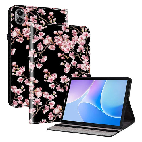 For Infinix Xpad 20 Leather Case Pattern Printed Stand Tablet Cover with Card Slots - Plum Blossom - 1