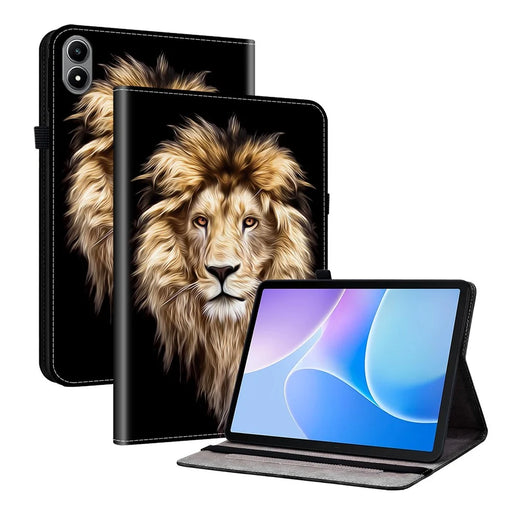 For Infinix Xpad 20 Leather Case Pattern Printed Stand Tablet Cover with Card Slots - Lion Head - 1