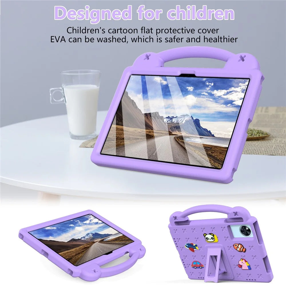 Cartoon Patterns Hand Grip Kickstand EVA Tablet Case For Lenovo Xiaoxin Pad 2025 / Tab M11 / Doogee U11 / U11 Pro / Tab G6 / G6+ / Infinix XPAD 30E / Xpad 20 / Blackview Tab 9 WiFi - Purple - 2