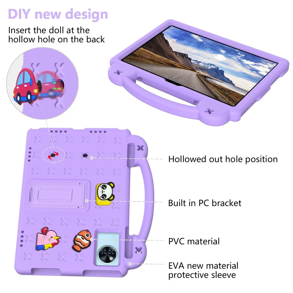 Cartoon Patterns Hand Grip Kickstand EVA Tablet Case For Lenovo Xiaoxin Pad 2025 / Tab M11 / Doogee U11 / U11 Pro / Tab G6 / G6+ / Infinix XPAD 30E / Xpad 20 / Blackview Tab 9 WiFi - Purple - 7
