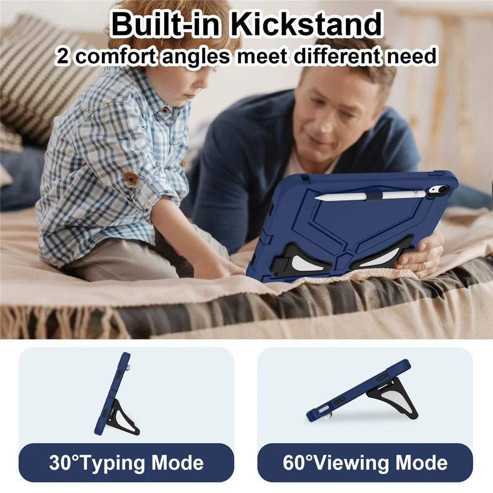 For iPad (2025) / 10.9 (2022) Kickstand Case Leopard Style Protective Tablet Cover with Shoulder Strap - Navy Blue / Black - 5