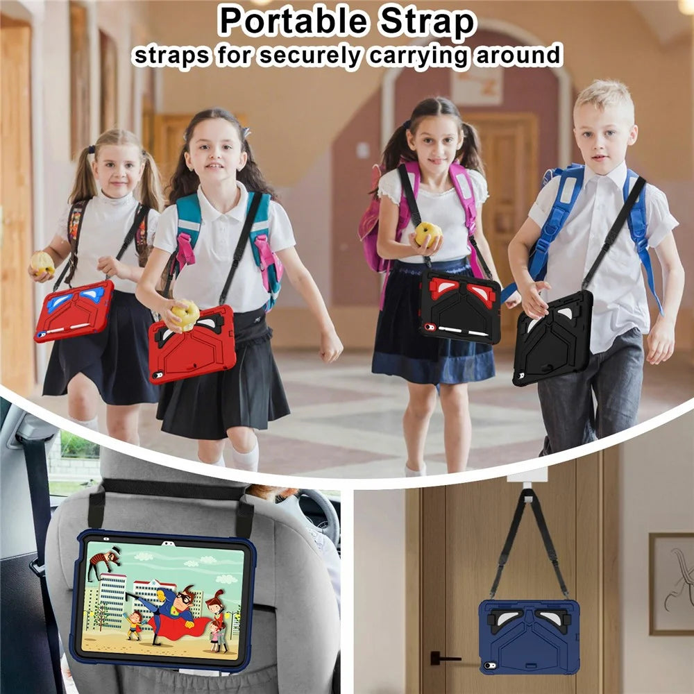 For iPad (2025) / 10.9 (2022) Kickstand Case Leopard Style Protective Tablet Cover with Shoulder Strap - Navy Blue / Black - 7