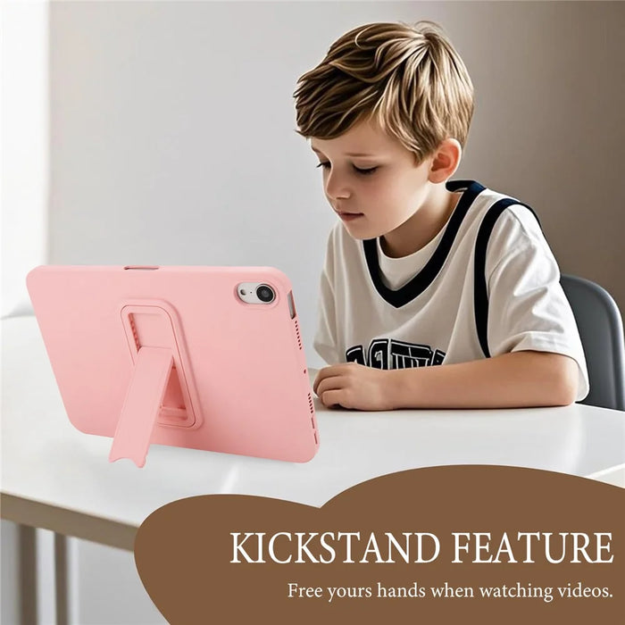 For iPad mini (2024) / (2021) Case TPU + PC Skin-Friendly Kickstand Tablet Cover - Pink - 3