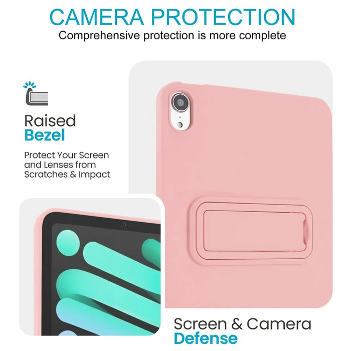 For iPad mini (2024) / (2021) Case TPU + PC Skin-Friendly Kickstand Tablet Cover - Pink - 5